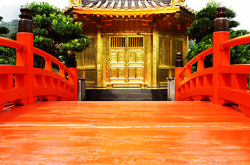 Image showing oriental golden pavilion of Chi Lin Nunnery and Chinese garden, 