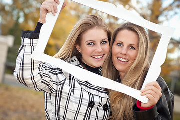 Image showing Pretty Mother and Daughter Portrait in Park with Frame