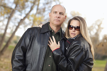 Image showing Attractive Couple in Park with Leather Jackets