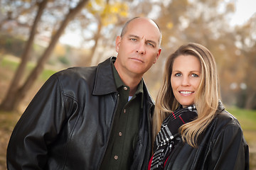 Image showing Attractive Couple in Park with Leather Jackets