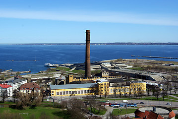 Image showing City boiler-house and the sea 