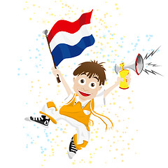 Image showing Dutch Sport Fan with Flag and Horn