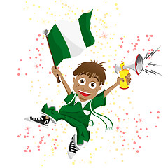 Image showing Nigeria Sport Fan with Flag and Horn