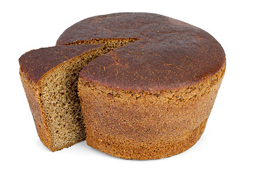 Image showing Round loaf of rye bread with piece cut