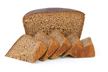 Image showing Half of rye bread loaf and few slices