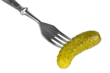 Image showing Marinated cucumber and fork