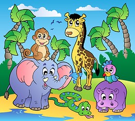 Image showing African beach with cute animals