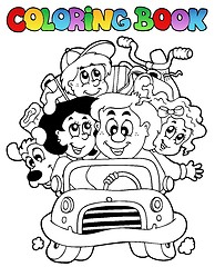 Image showing Coloring book with family in car