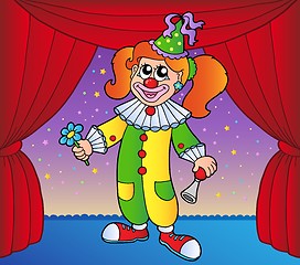 Image showing Clown girl on circus stage 1