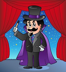 Image showing Cartoon magician on circus stage