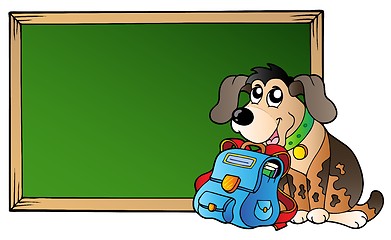 Image showing Board with dog and school bag