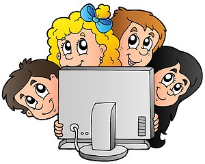 Image showing Cartoon kids with computer