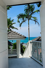 Image showing Beach landscape through the door