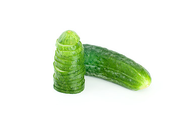 Image showing Whole cucumber and few slices 