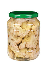 Image showing Glass jar with marinated cauliflower slices