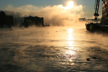 Image showing Morning in the foggy city.