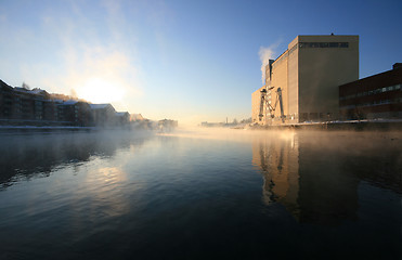 Image showing Morning in the foggy city.