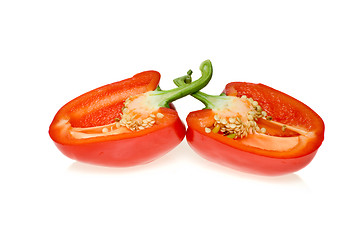 Image showing Red sweet pepper cut on half