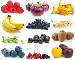 Image showing Set of fruits, berries, vegetables and mushrooms of different colours