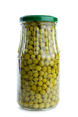 Image showing Glass jar with conserved green peas