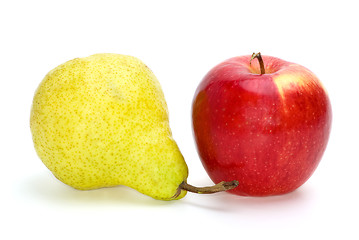 Image showing Red apple and yellow-green pear