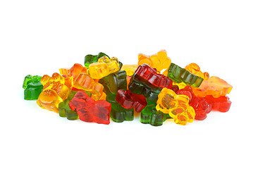 Image showing Some bear-shaped different colored fruit jellies