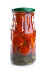 Image showing Glass jar with marinated cherry tomatoes