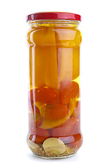 Image showing Glass jar with marinated vegetable assortment