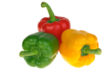 Image showing Red, yellow and green bell peppers