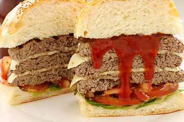 Image showing Triple Burger With Ketchup