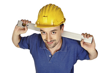 Image showing handyman and level spirit