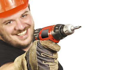 Image showing closeup on handyman with drill