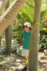 Image showing The boy in the botanical garden