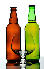 Image showing Two bottles of beer and glass, isolated