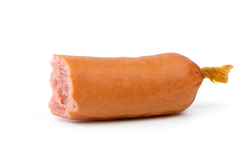 Image showing Half-eaten sausage isolated on the white background