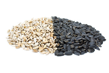 Image showing Some black and shelled roasted sunflower seeds