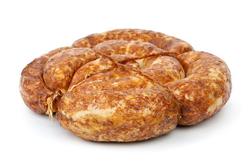 Image showing Grilled home-maded sausage isolated on the white background