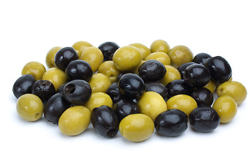 Image showing Some green with pit and black pitted olives