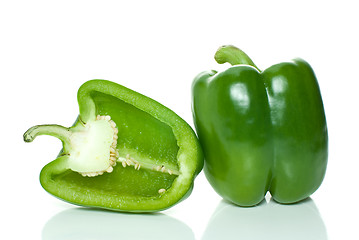 Image showing Green sweet pepper and half