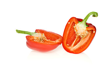 Image showing Two halves of red sweet pepper
