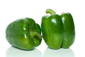 Image showing Two green sweet peppers