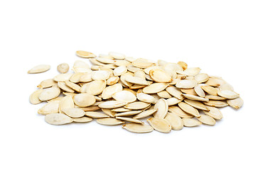 Image showing Pile of roasted white pumpkin seeds