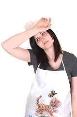 Image showing Exhausted cooking girl.