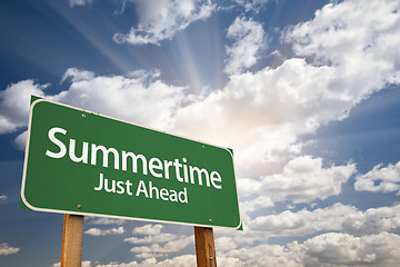 Image showing Summertime Green Road Sign and Clouds