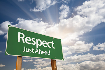 Image showing Respect Green Road Sign and Clouds