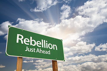 Image showing Rebellion Green Road Sign and Clouds