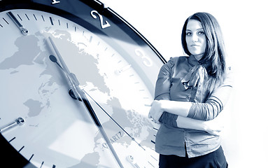 Image showing Clock and business woman