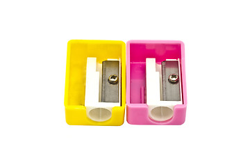 Image showing Yellow and pink pencil sharpeners