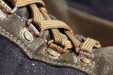 Image showing old used trekking shoes