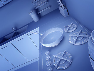 Image showing wireframe 3d kitchen